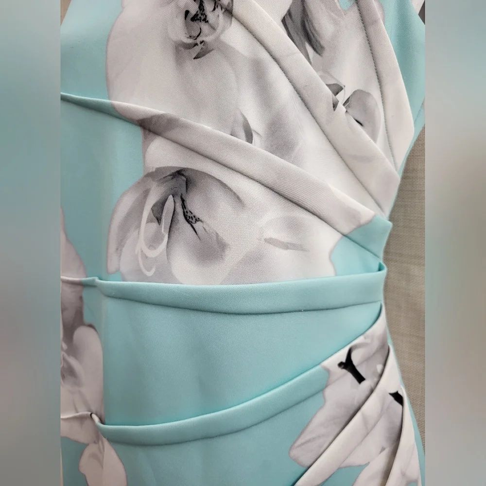 Calvin Klein Midi Sheath Dress Robin Egg Blue White Floral Church Career Size 12 - Picture 5 of 12